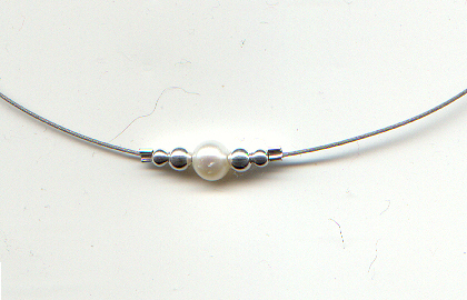 Pearl SIlver Bead Necklace, click for larger picture